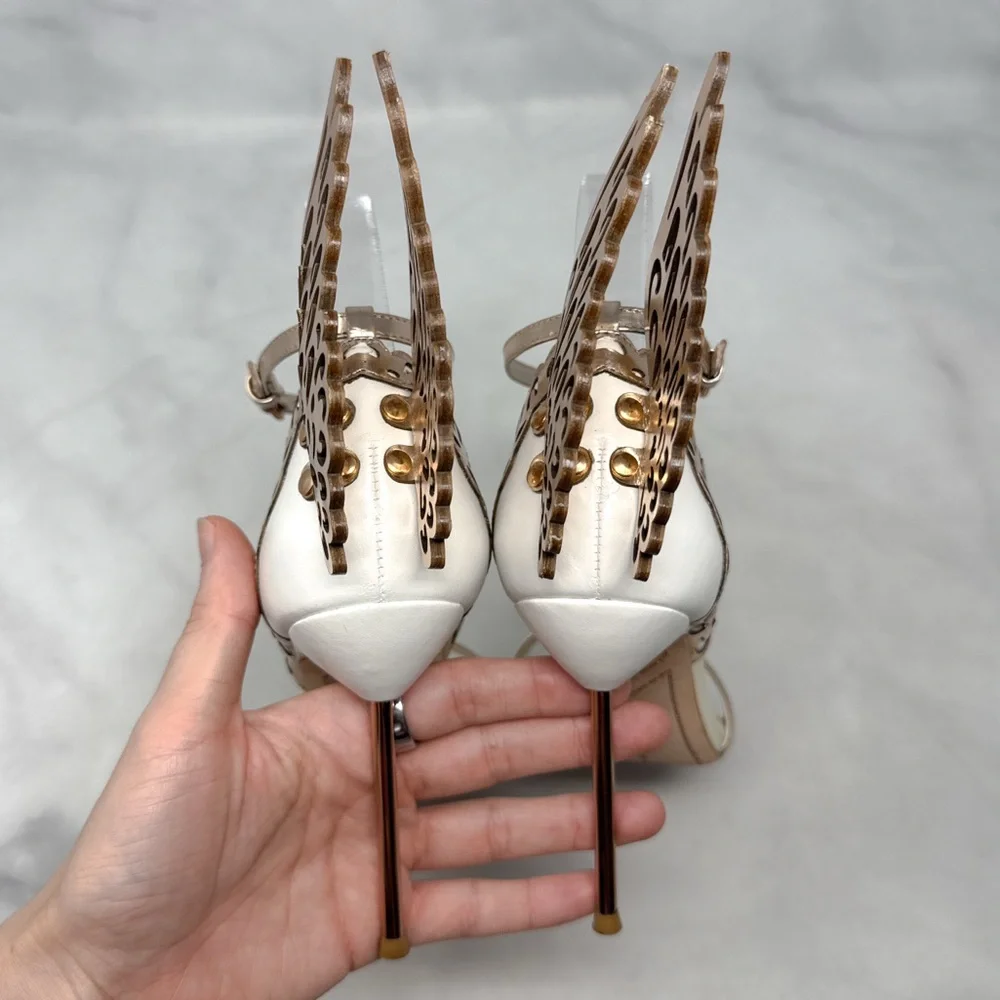 Sophia Webster Evangeline Butterfly Angel Wing Rose Gold Leather Sandal Heels 37 - Picture 9 of 16